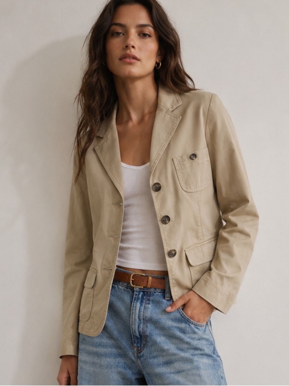 Lauren Ralph Lauren Khaki 3 Pocket Blazer Jacket L - Picture 2 of 13